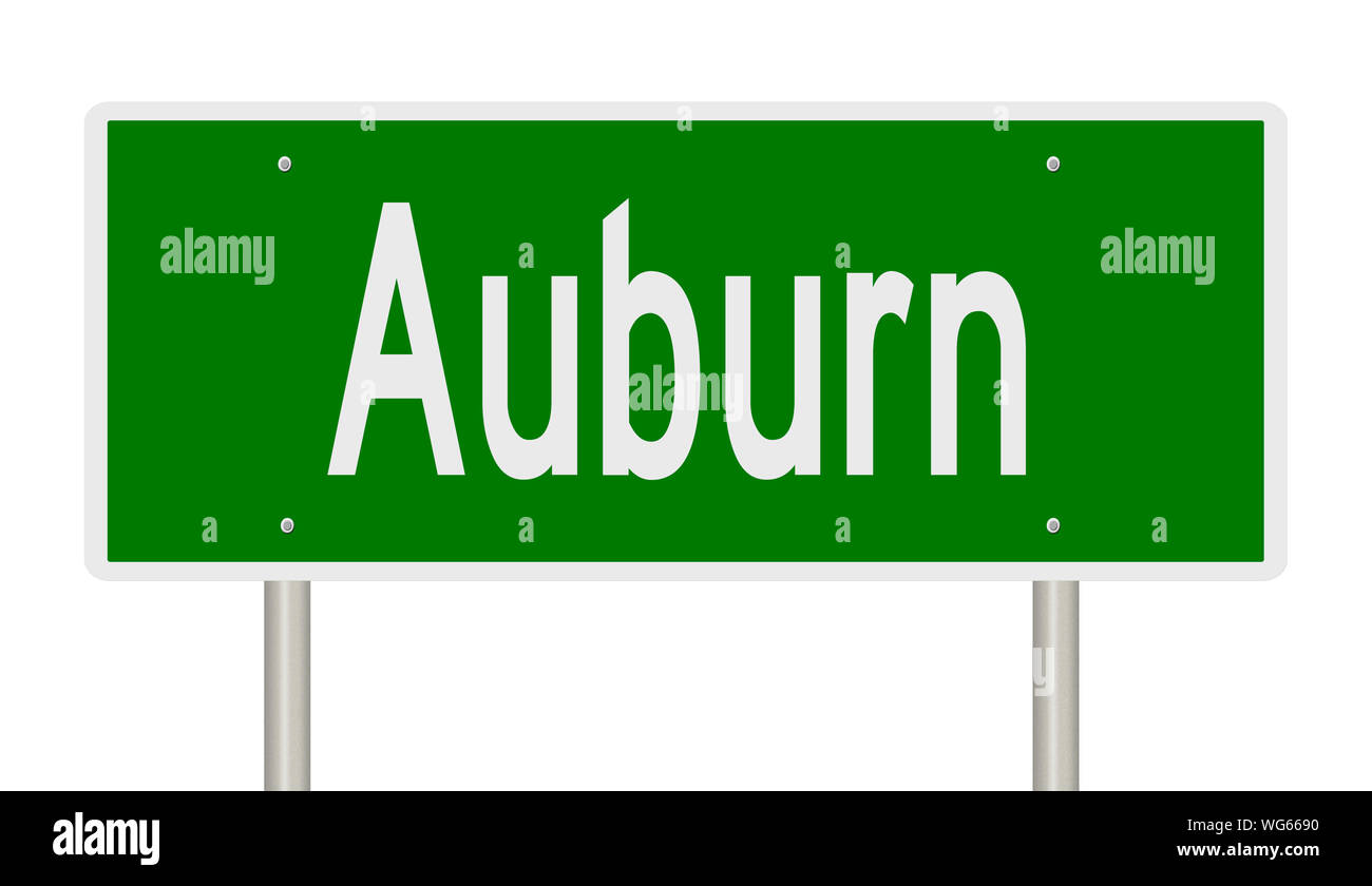 Il rendering di un verde autostrada segno per Auburn Alabama Foto Stock