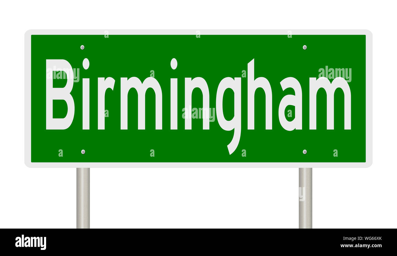 Il rendering di un verde autostrada segno per Birmingham Alabama Foto Stock