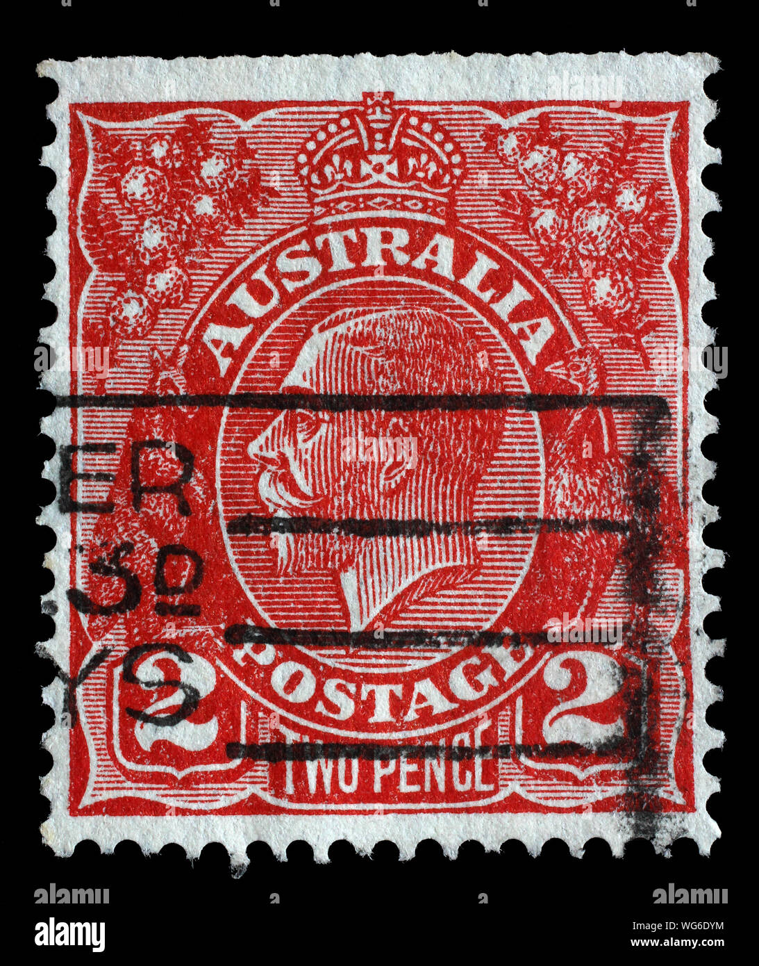 Timbro stampato in Australia mostra un ritratto del re inglese George V, circa 1924. Foto Stock