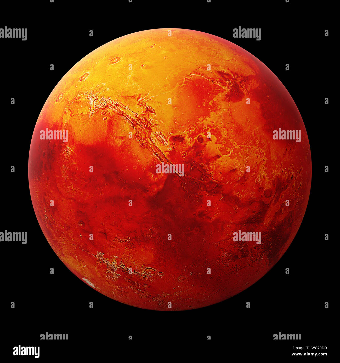 Il pianeta rosso marte isolato su sfondo nero, parte del sistema solare Foto Stock