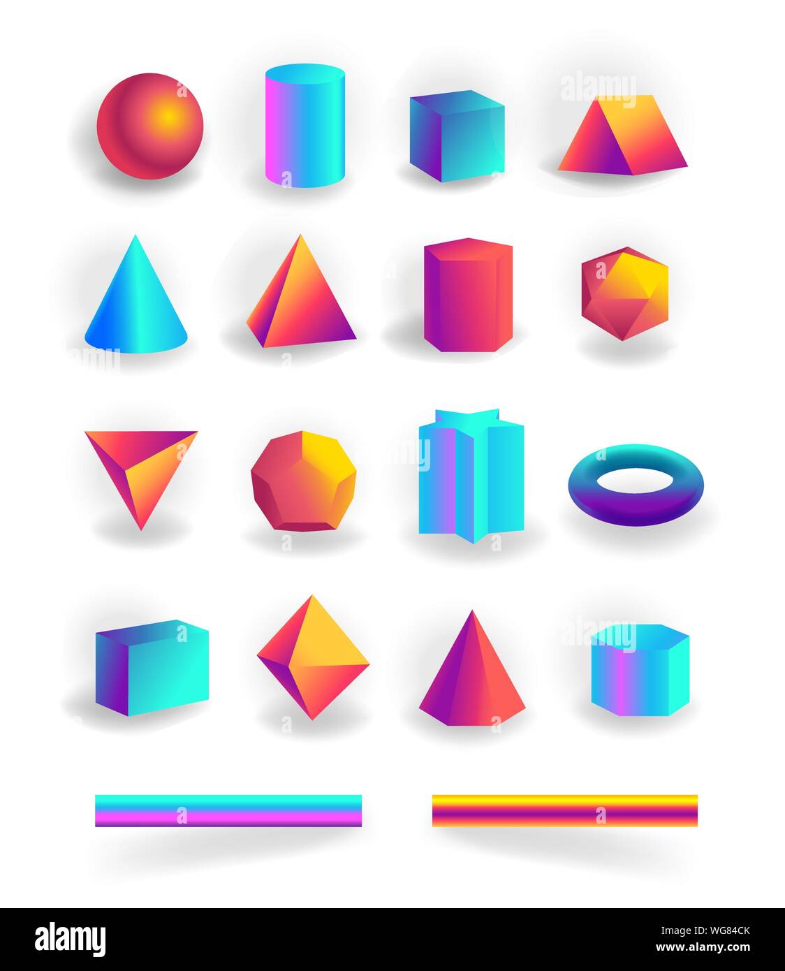 Set di 3d forme geometriche e modificabile di tratti con gradiente olografico isolato Illustrazione Vettoriale