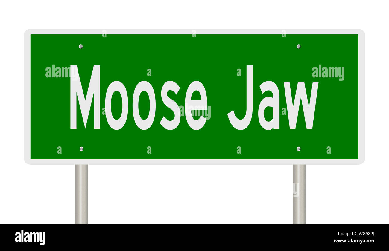 Il rendering di un verde autostrada segno per Moose Jaw Saskatchewan Foto Stock