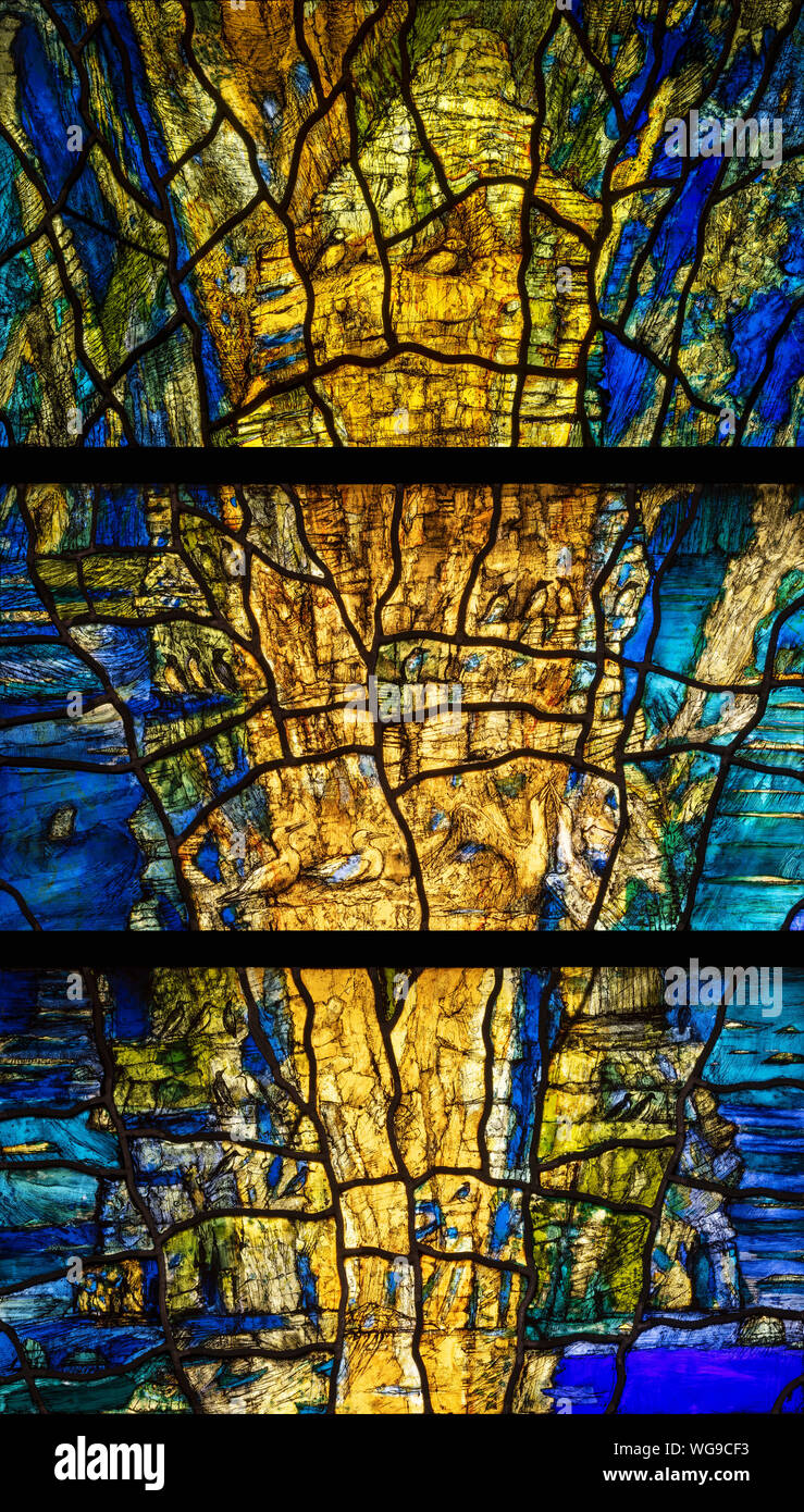 Pannelli 5-7 del nord est finestra, da Thomas Denny (2000), Emmanuel Church, Bridlington, Regno Unito Foto Stock