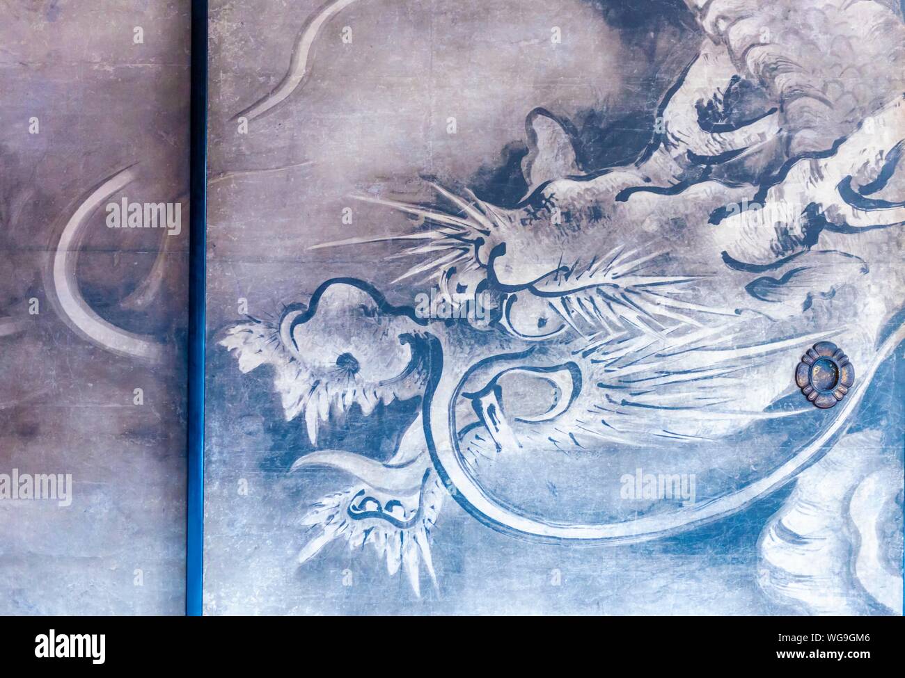 Dragon su una parete di carta, Shoji, pittura in Kennin-ji Tempio Kenninji, Komatsucho, Kyoto, Giappone Foto Stock