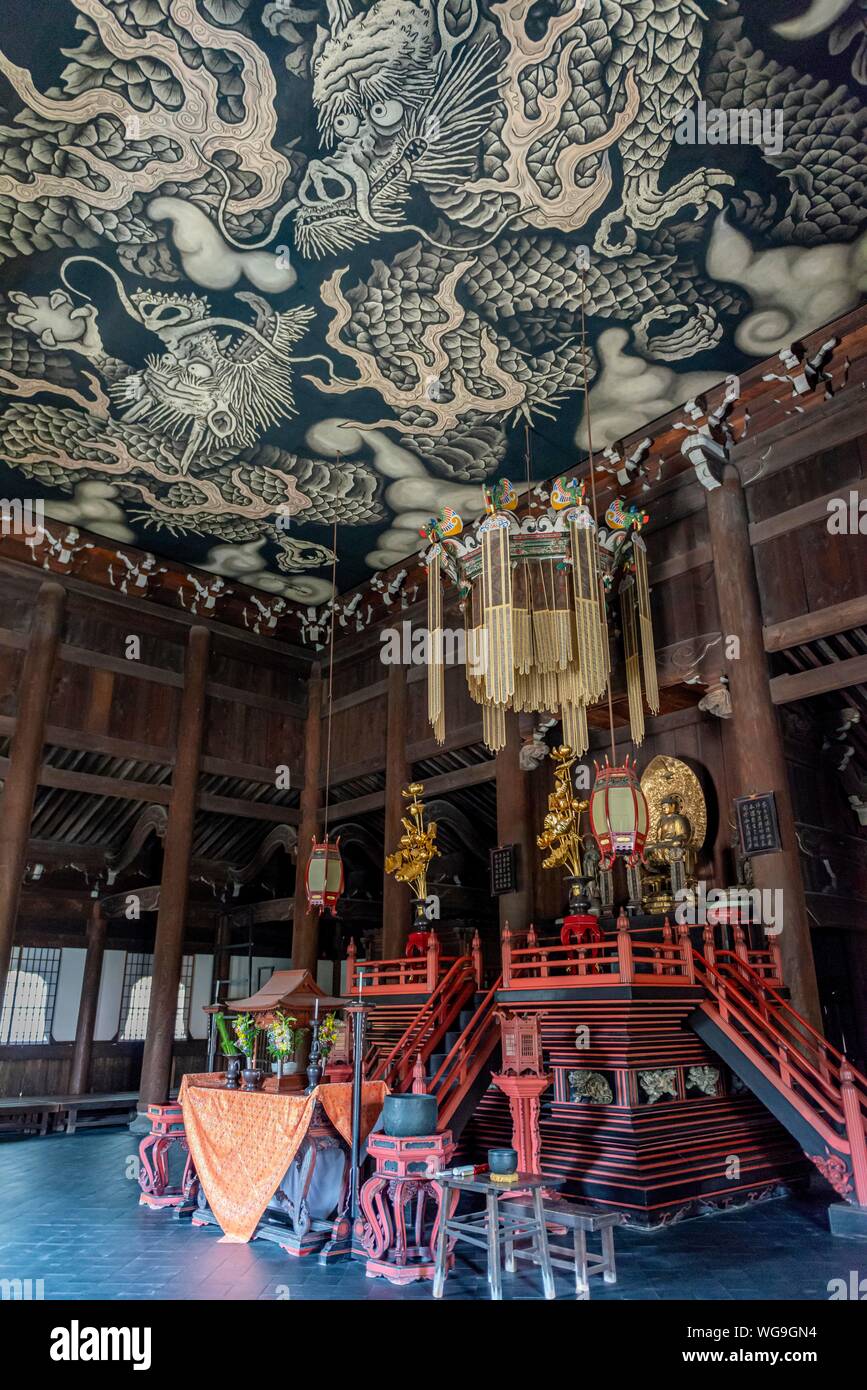 Twin Dragon pittura, soffitto dipinti da un artista Koizumi Junsaku, Hodo Hall, Kennin-ji Tempio Kenninji, Komatsucho, Kyoto, Giappone Foto Stock