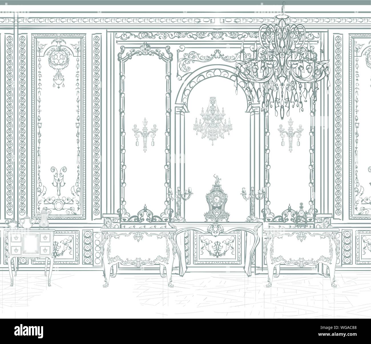 Vintage royal living room interior con mobili - illustrazione vettoriale Illustrazione Vettoriale