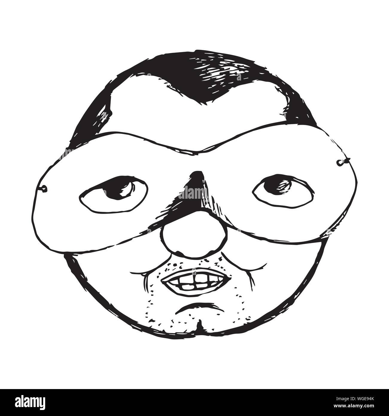 Brutto uomo grasso faccia con una maschera di Carnevale Illustrazione Vettoriale