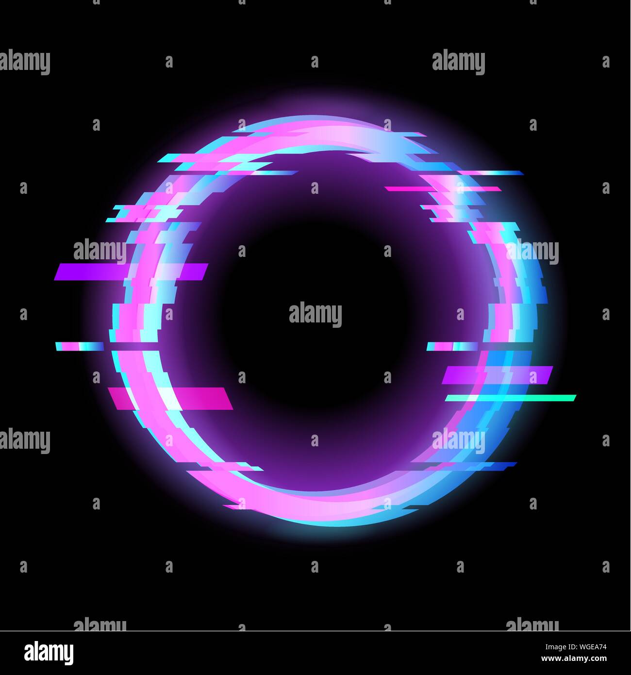 Colorato cerchio di glitch forma geometrica, telaio con neon effetto glitch Illustrazione Vettoriale