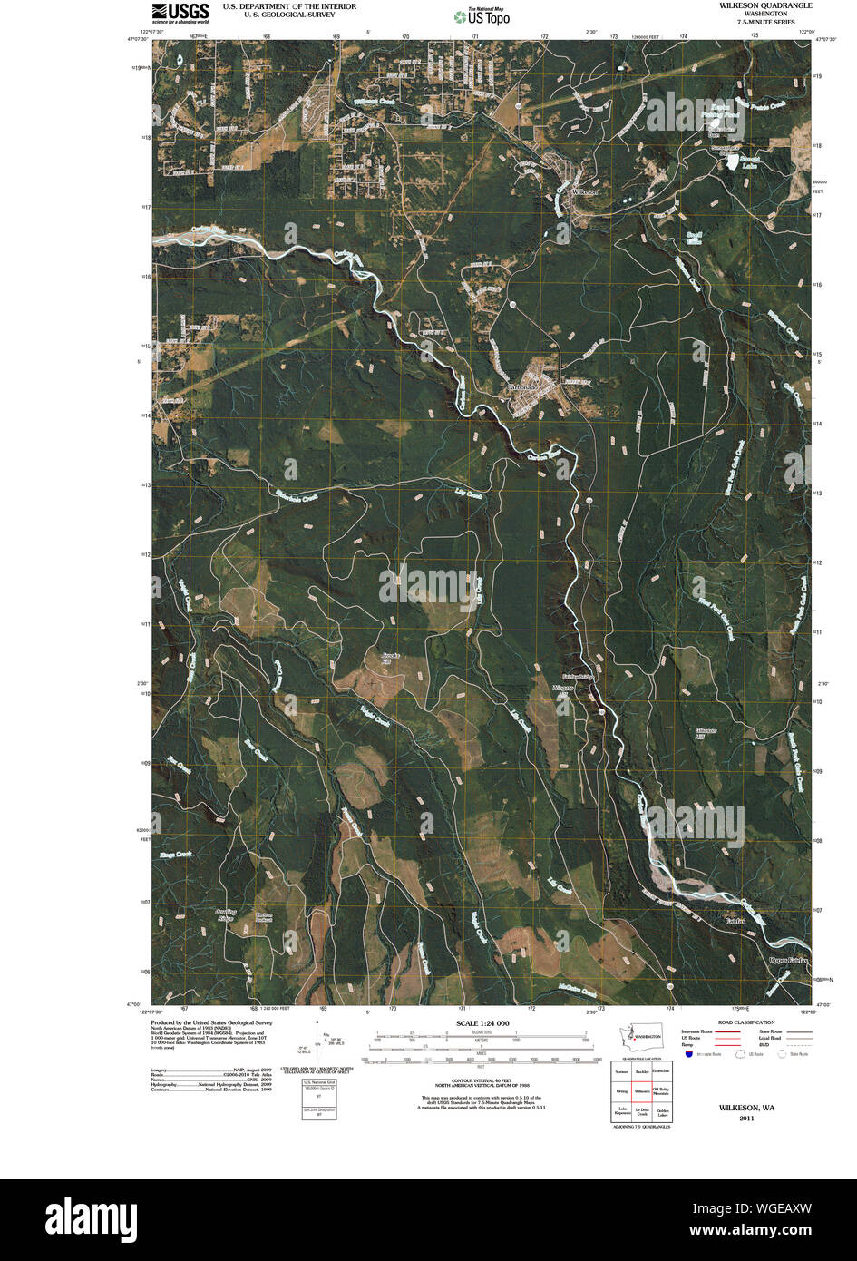 USGS TOPO Map Stato di Washington WA Wilkeson 20110422 TM il restauro Foto Stock