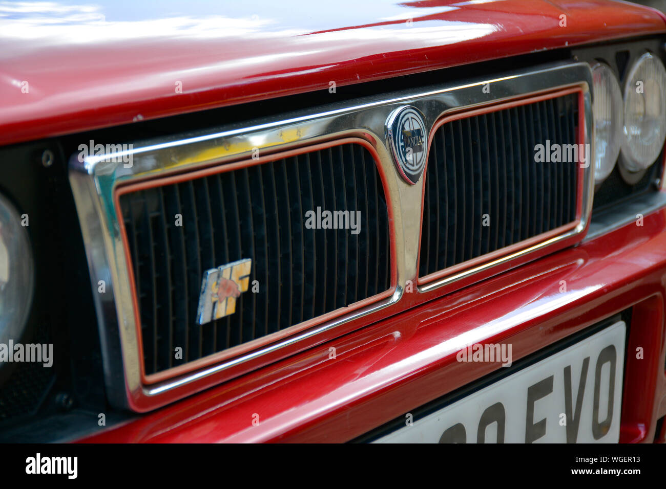 Close up dettaglio di una Lancia Delta Integrale in un classico Auto Show Foto Stock