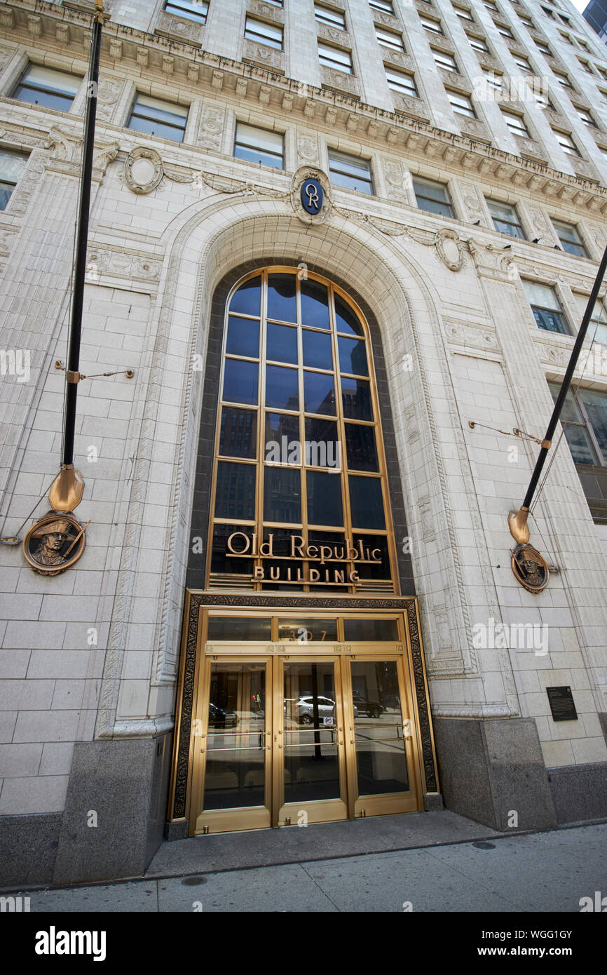 Ingresso della vecchia repubblica edificio 307 North Michigan ex bell edificio di chicago, illinois, Stati Uniti d'America Foto Stock