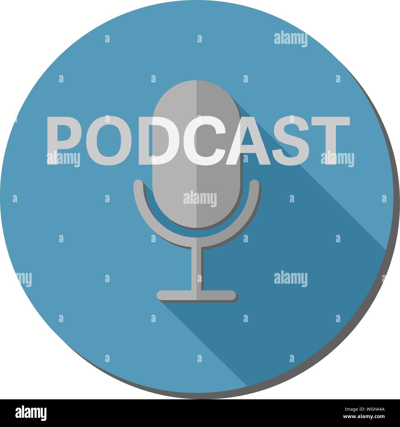 Rotondo semplice icona podcast o simbolo con microfono per la registrazione di illustrazione vettoriale Illustrazione Vettoriale