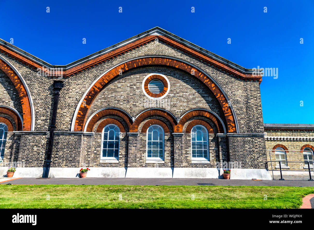 Esterno in mattoni del Crossness Stazione di pompaggio, REGNO UNITO Foto Stock