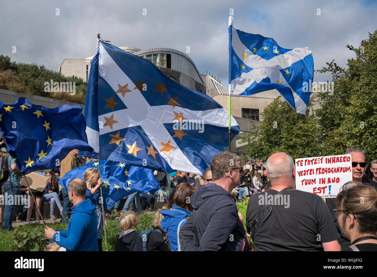 Edimburgo, Scozia, 31 agosto 2019. Movimento europeo in Scozia terrà una manifestazione di protesta contro la proroga del Parlamento. Foto Stock