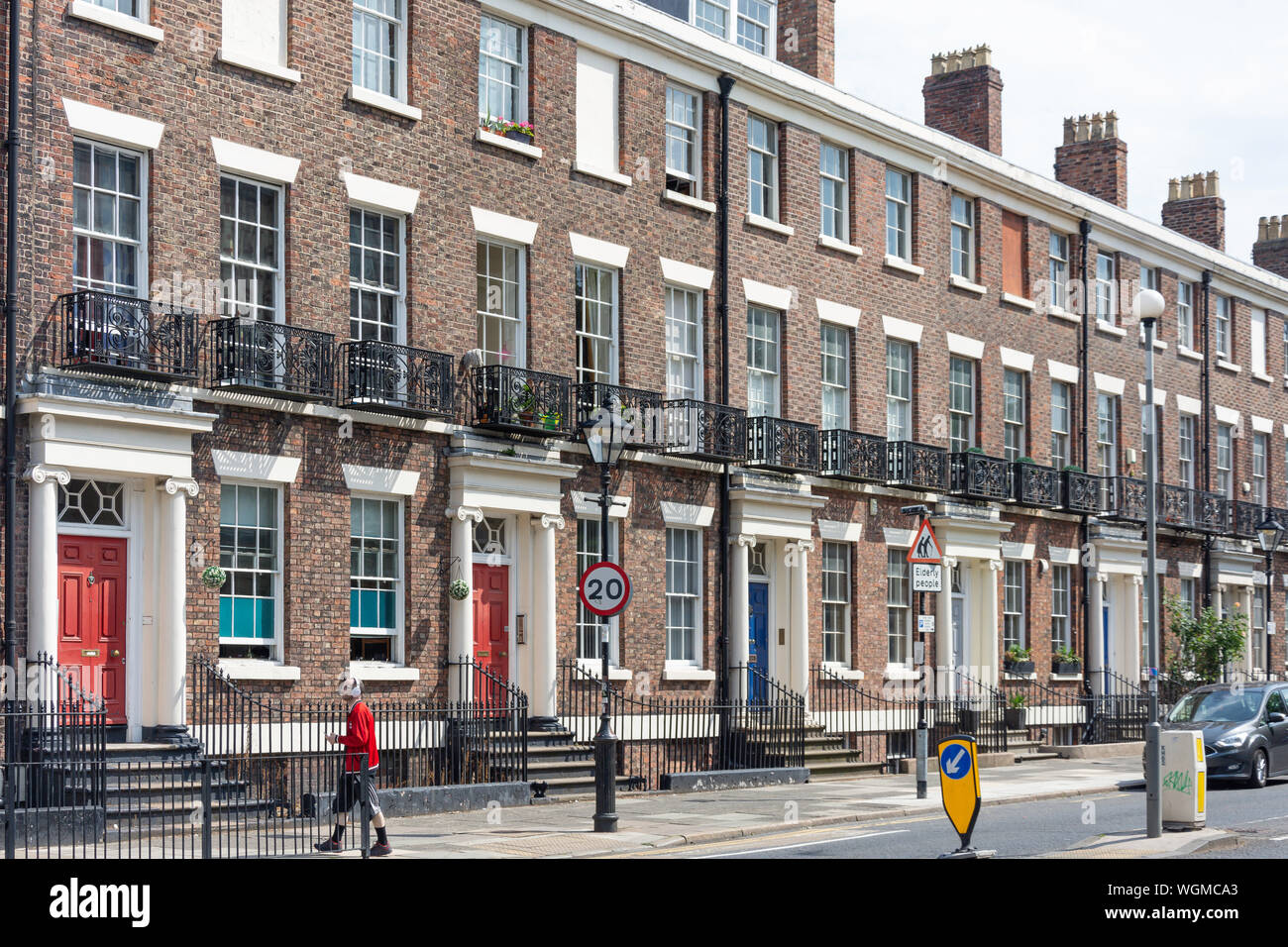 Georgian case a schiera, Canning Street, conserve, Liverpool, Merseyside England, Regno Unito Foto Stock