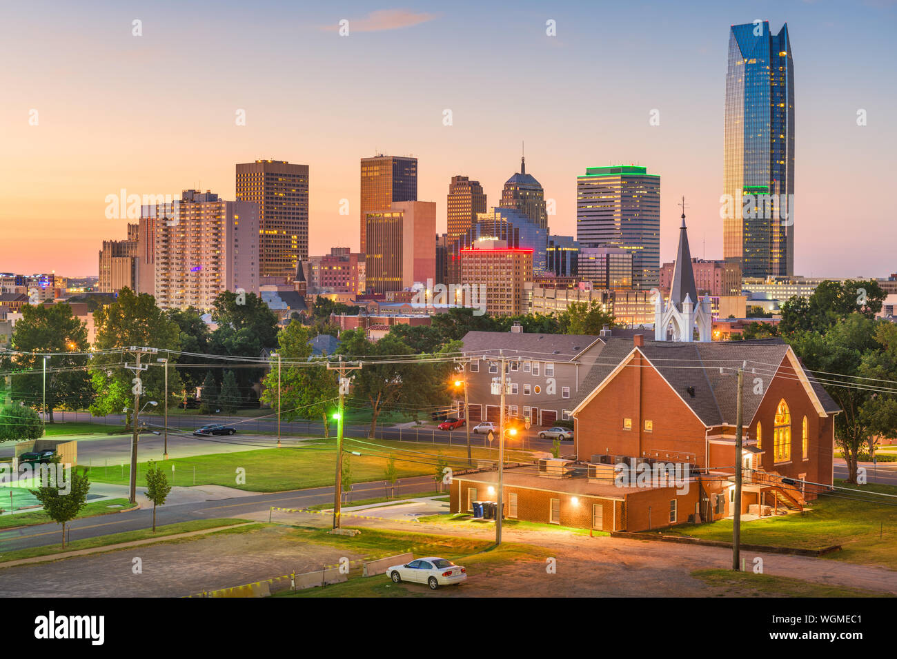 Oklahoma City, Oklahoma, Stati Uniti d'America skyline del centro al crepuscolo. Foto Stock