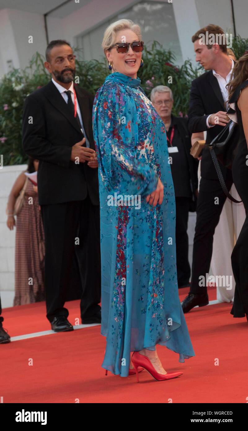 Venezia, Italia. Il 1° settembre 2019. Meryl Streep assiste la premiere di 'La lavanderia a gettoni' durante il 76° Festival del Cinema di Venezia al Palazzo del Cinema al Lido di Venezia, Italia, il 01 settembre 2019. | Utilizzo di credito in tutto il mondo: dpa picture alliance/Alamy Live News Foto Stock