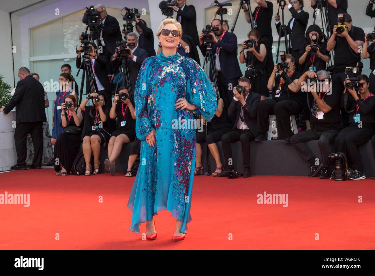 Venezia, Italia. Il 1° settembre 2019. Meryl Streep assiste la premiere di 'La lavanderia a gettoni' durante il 76° Festival del Cinema di Venezia al Palazzo del Cinema al Lido di Venezia, Italia, il 01 settembre 2019. | Utilizzo di credito in tutto il mondo: dpa picture alliance/Alamy Live News Foto Stock