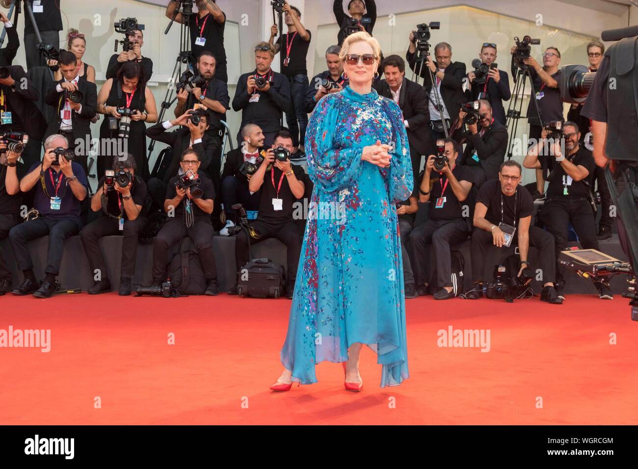Venezia, Italia. Il 1° settembre 2019. Meryl Streep assiste la premiere di 'La lavanderia a gettoni' durante il 76° Festival del Cinema di Venezia al Palazzo del Cinema al Lido di Venezia, Italia, il 01 settembre 2019. | Utilizzo di credito in tutto il mondo: dpa picture alliance/Alamy Live News Foto Stock