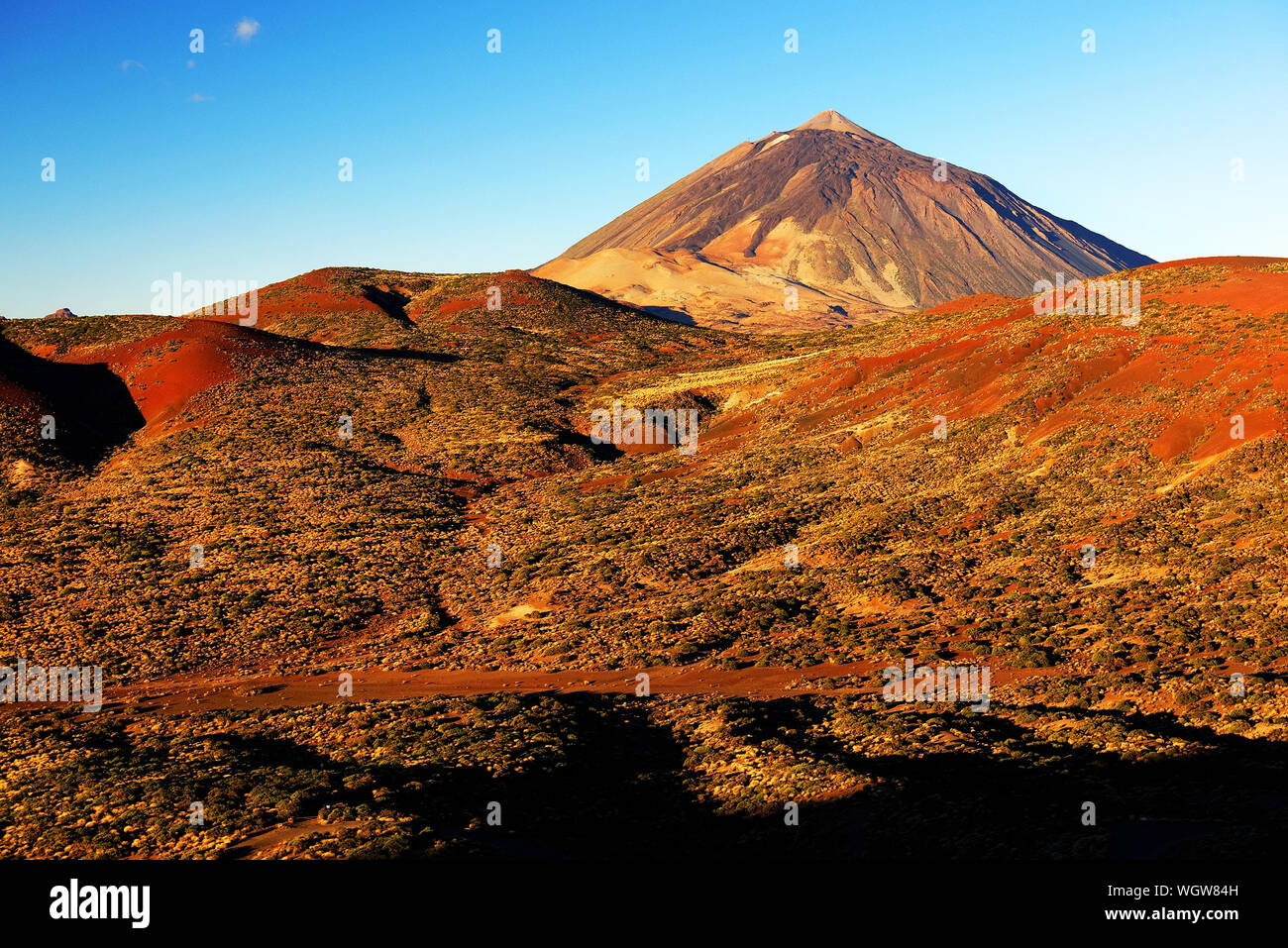 Vista panoramica di El Teide Vulcano contro il cielo chiaro Foto Stock