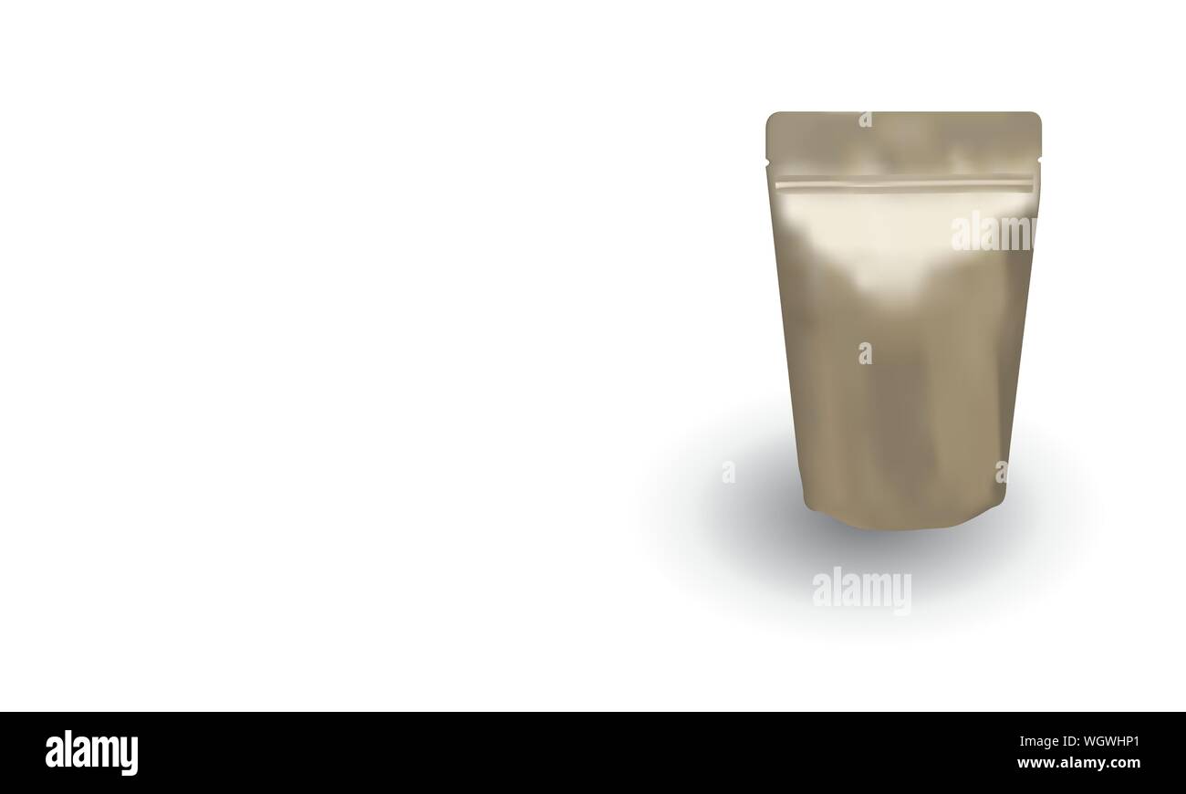 Oro opaco ziplock bag stand up isolati su sfondo bianco Illustrazione Vettoriale