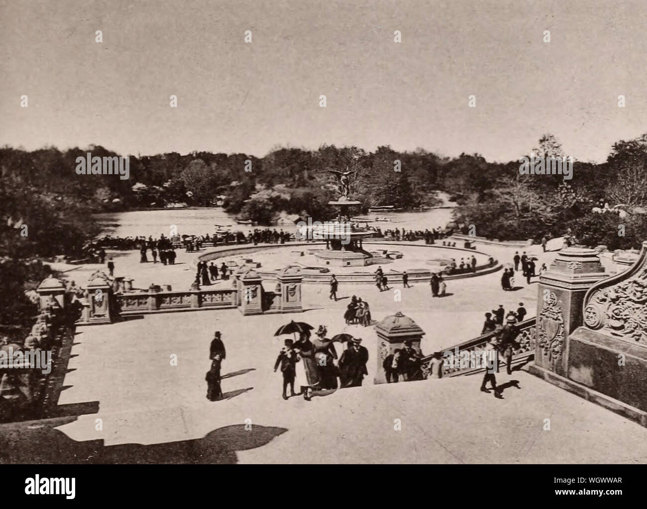 Fontana di Bethesda e il lago, al Central Park di New York City, circa 1891 Foto Stock