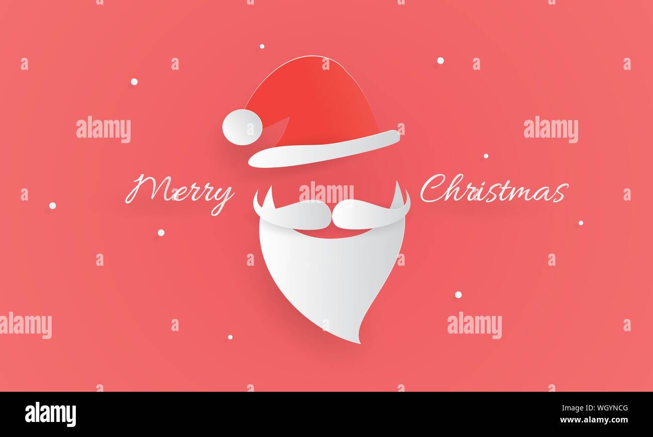 Buon Natale, Babbo Natale barba, baffi e cappello di Natale, strato di carta  tagliato, vettore di artigianato Foto stock - Alamy