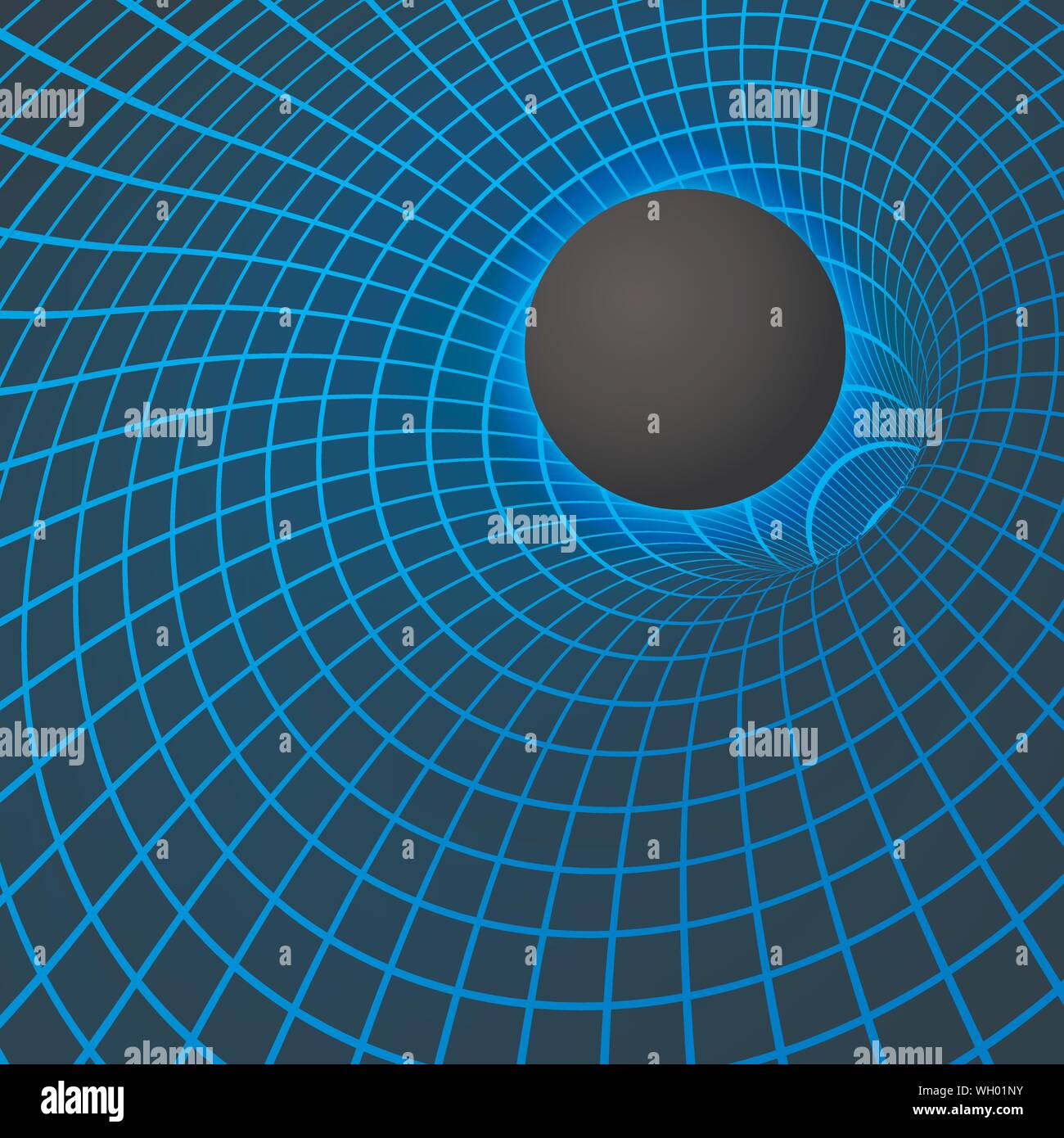 Visualizzazione digitale buco nero. Fisica - anomala foro nero fenomeno. La singolarità e l'orizzonte di evento - warp dello spazio e del tempo. Illustrazione Vettoriale Illustrazione Vettoriale