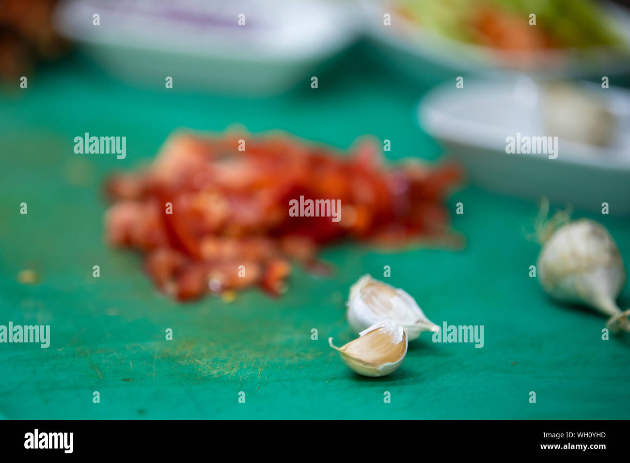 Aglio affettato, spicchio di aglio, Concetto di cibo sano Foto Stock