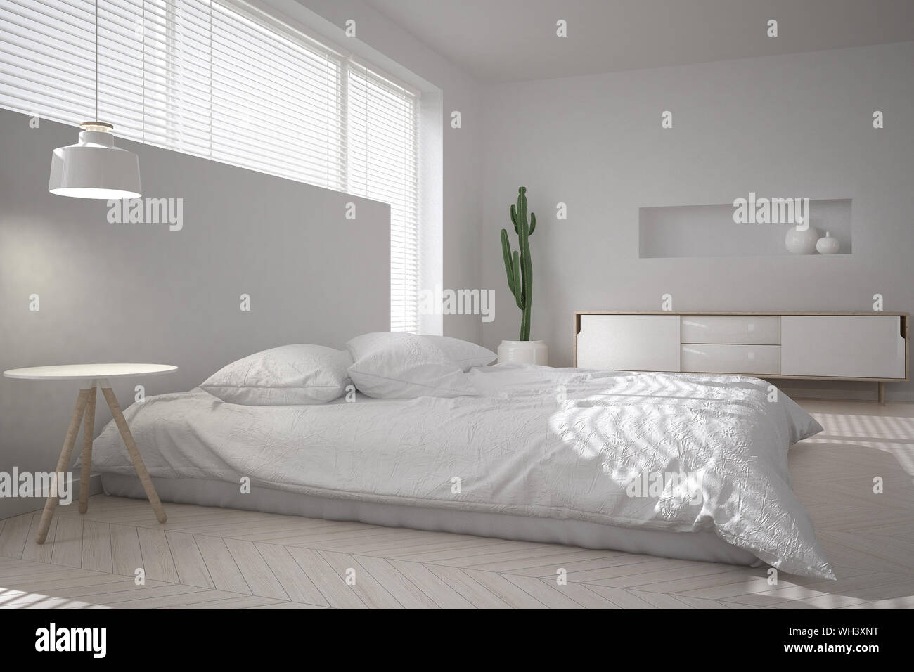 Bianco camera da letto minimo Foto Stock