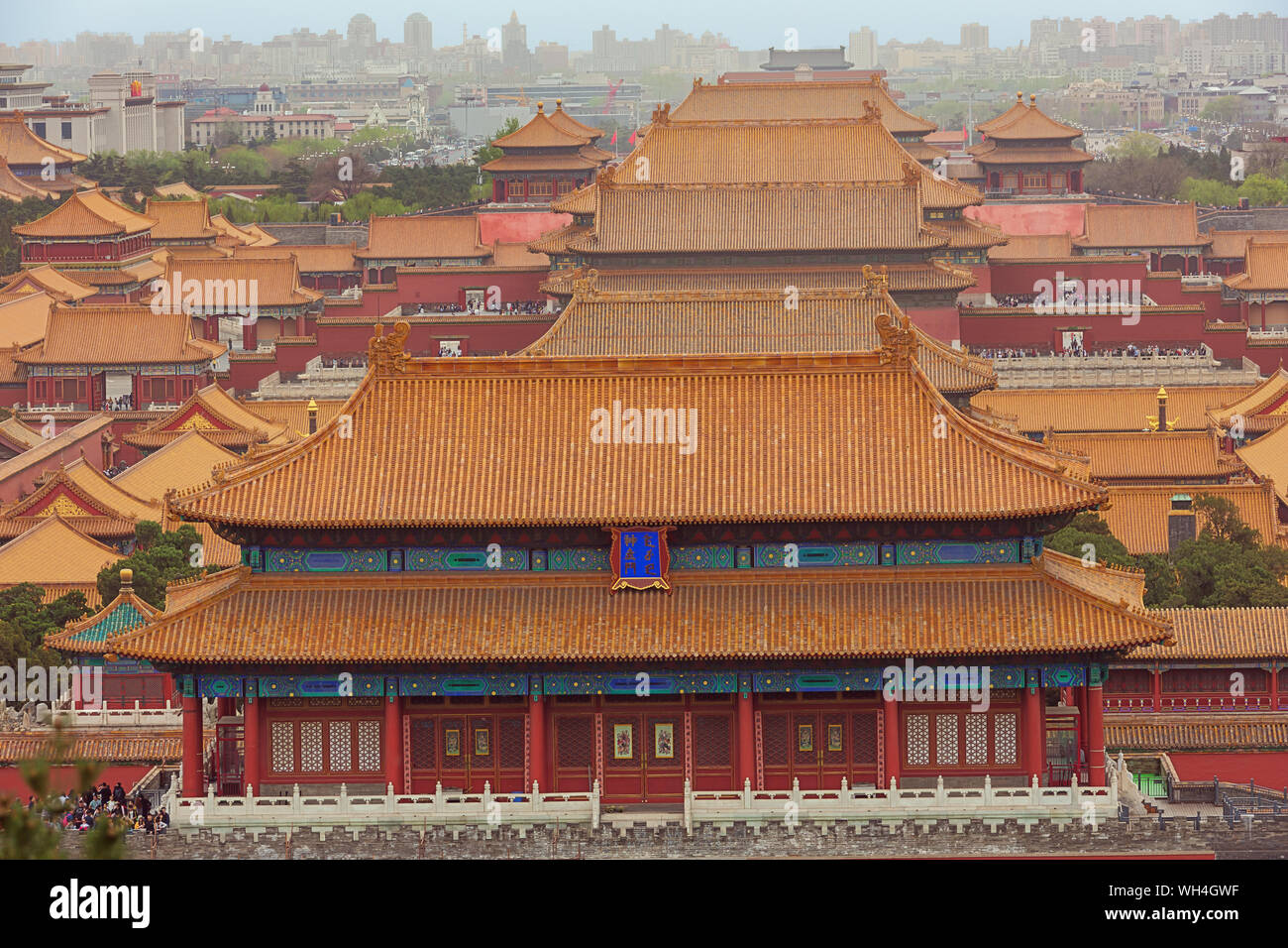 Allineamento dei palazzi della Città Proibita, visto dal Parco Jingshan a Pechino Foto Stock