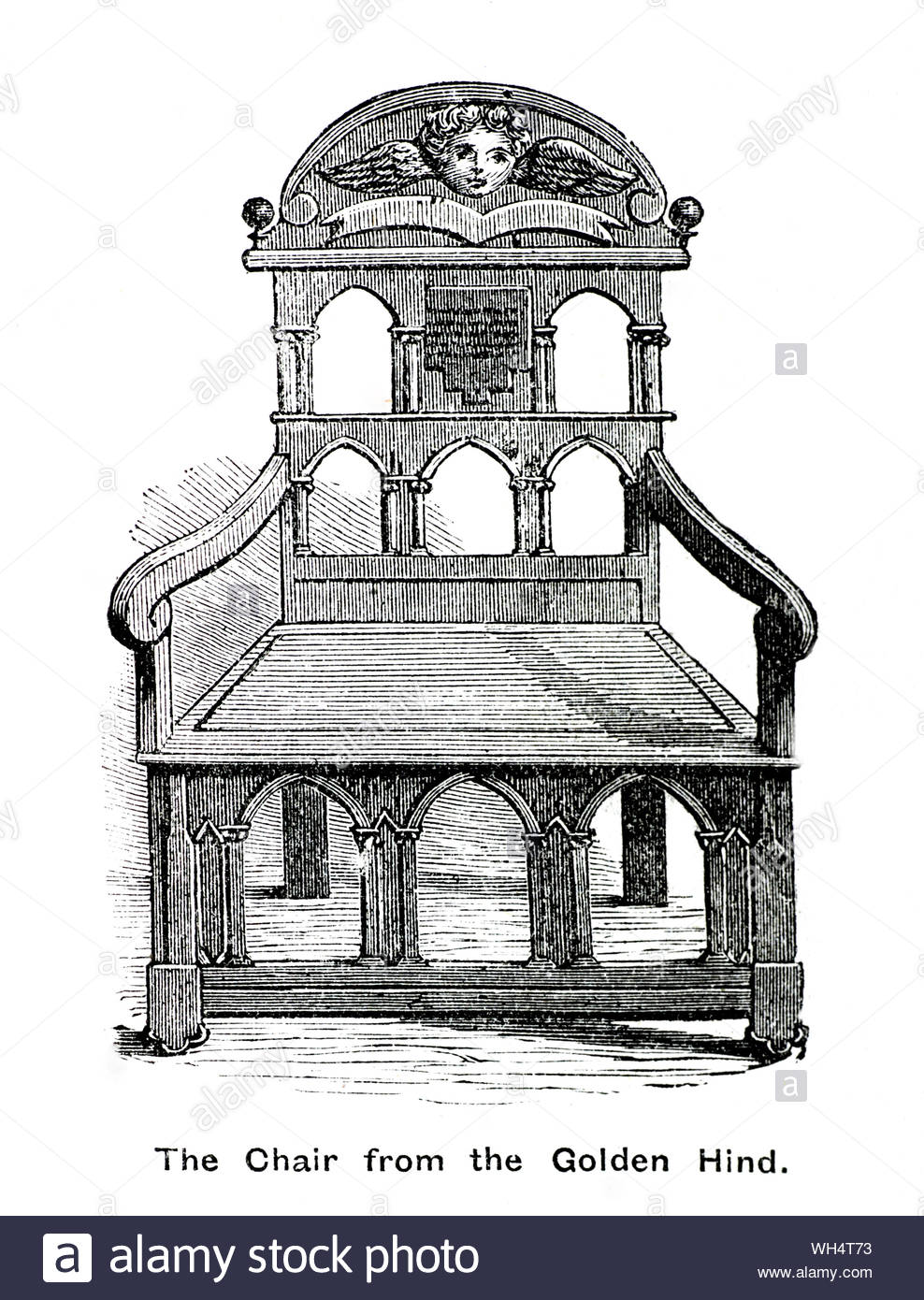 Sedia da resti di Sir Francis I draghetti Galeone Inglese Il Golden Hind, situato nella biblioteca Bodleian Library università di Oxford, vintage illustrazione da 1884 Foto Stock