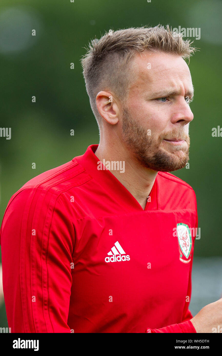 Hensol, Wales, Regno Unito. Il 2 settembre 2019. Chris Gunter durante il Galles squadra nazionale di allenamento in vista delle partite contro Azerbaigian e la Bielorussia. Credito: Mark Hawkins/Alamy Live News Foto Stock