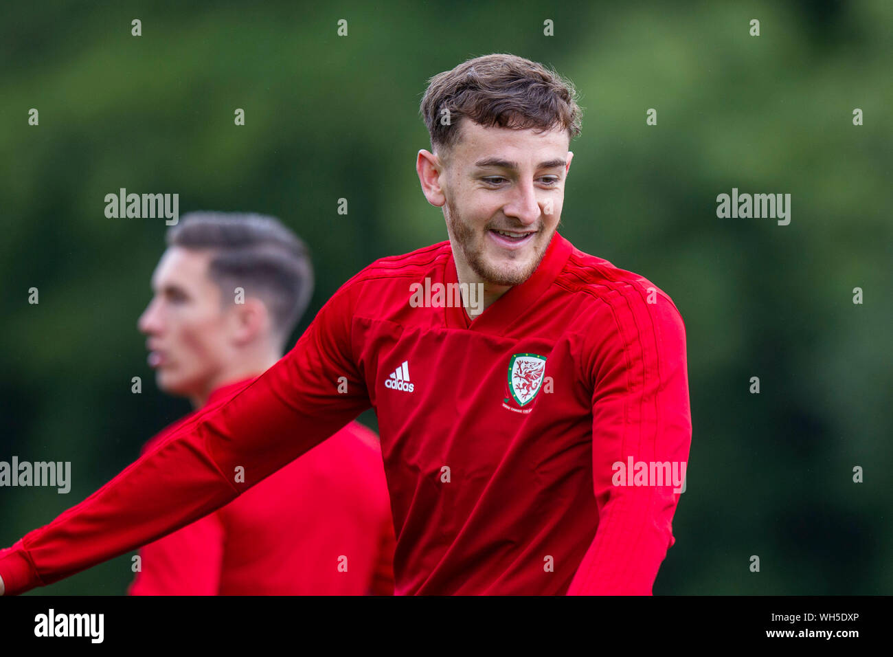 Hensol, Wales, Regno Unito. Il 2 settembre 2019. Tom Lockyer durante il Galles squadra nazionale di allenamento in vista delle partite contro Azerbaigian e la Bielorussia. Credito: Mark Hawkins/Alamy Live News Foto Stock