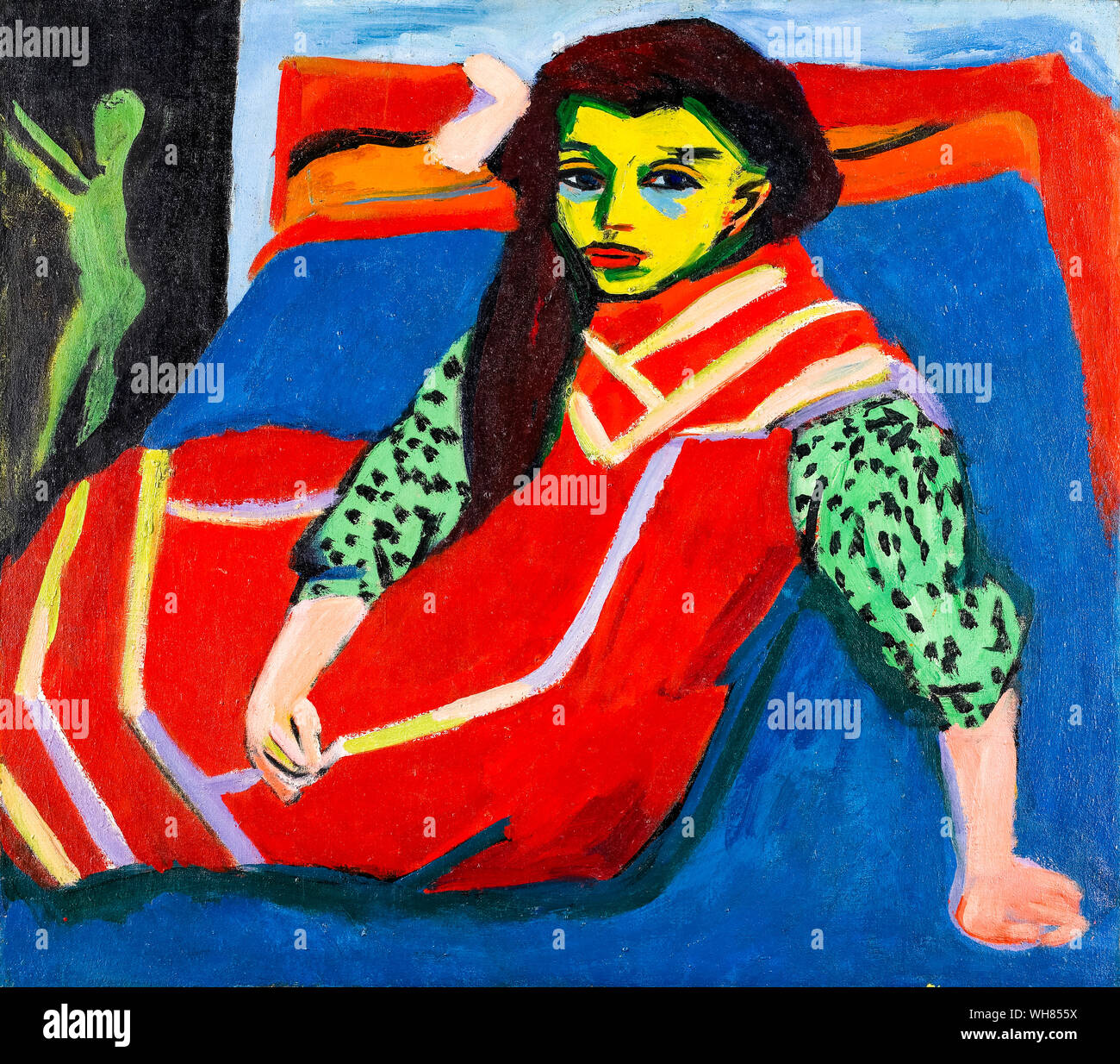 Ernst Ludwig Kirchner, ritratto dipinto, seduto Girl, (Fränzi Fehrmann), 1910-1920 Foto Stock