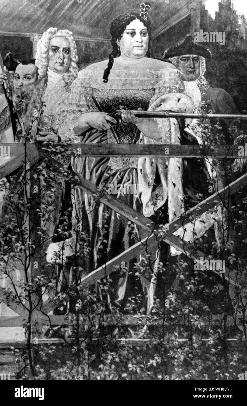 Imperatrice Anna, con Ernst Biren sul suo lato (indossando un cappello), tiro animali in St Petersburg Game Reserve. Anna Ioannovna (1693-1740) aveva regnato come Duchessa di Courland dal 1711 al 1730 e come imperatrice di Russia dal 1730 al 1740. Figlia di Ivan V (regnò 1682-96) e nipote di Pietro I il Grande, Anna era sposato con Friedrich Wilhelm. . . . . Foto Stock