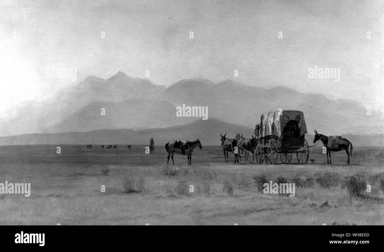 Geometra carro in montagne rocciose, Canada, 1858 da Albert Bierstadt (1830-1902). Pittore tedesco-americana meglio conosciuta per i suoi grandi paesaggi dettagliata del West americano. Foto Stock