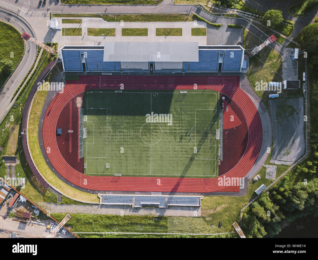 Vista aerea dello sport stadium, Tikhvin, Russia Foto Stock