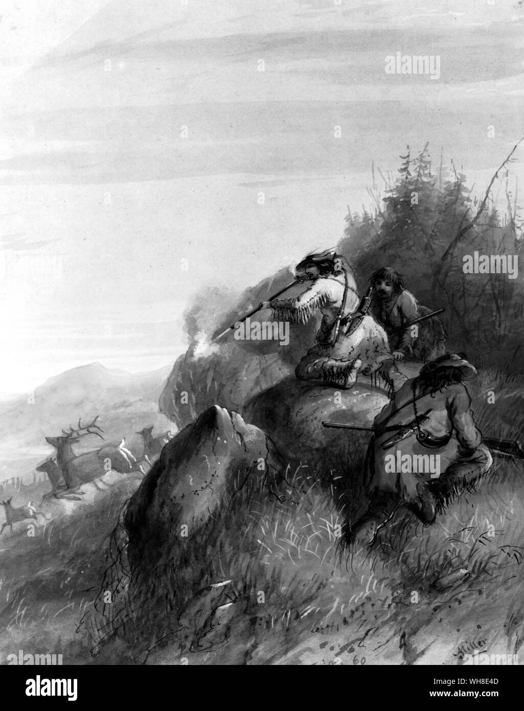 Caccia Elk tra le Black Hills, Alfred Jacob Miller (artista americano), (1810-1874). Foto Stock