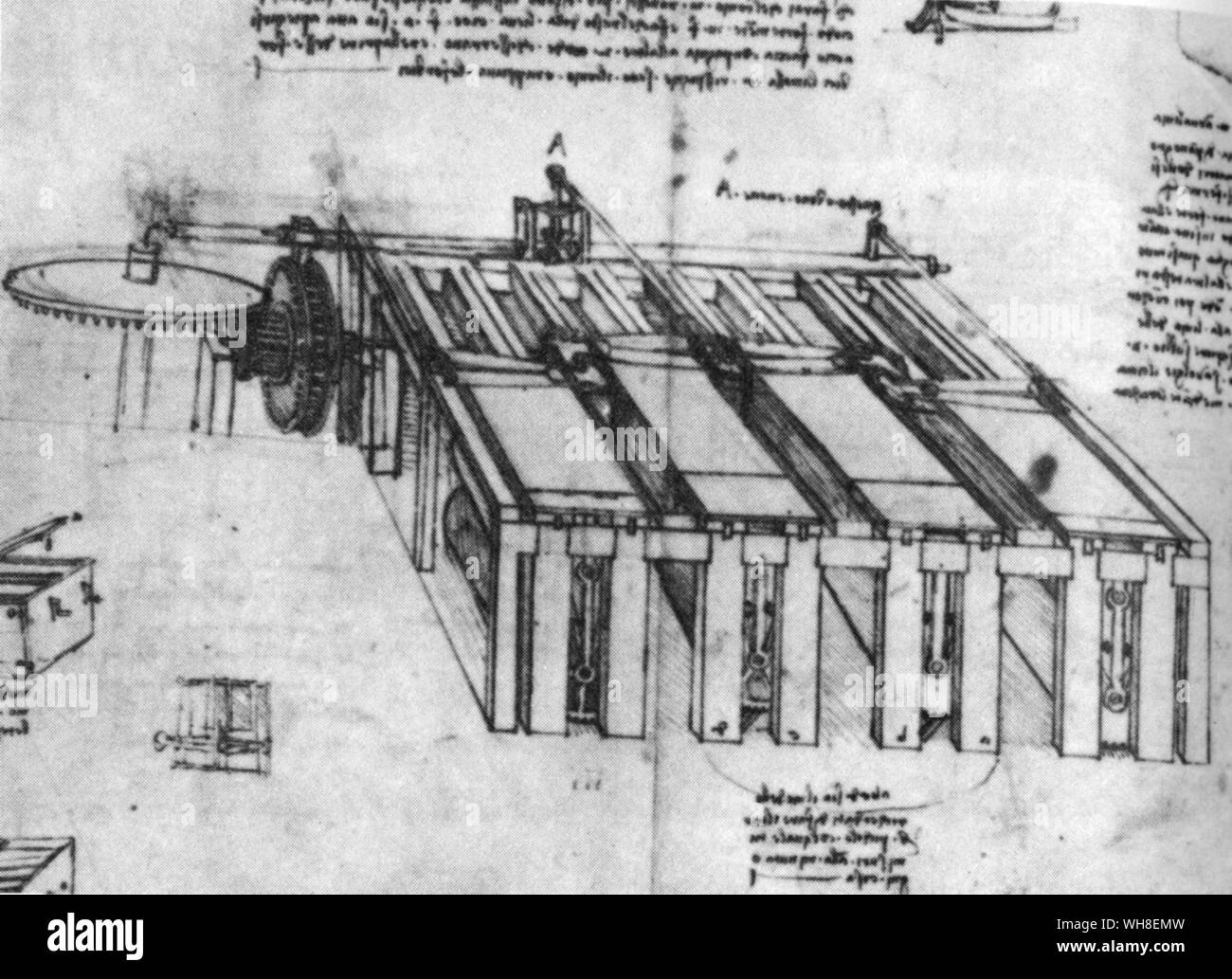 Leonardo la macchina di taglio. Egli descrive la cesoia chiusa da un cordino fissato alla sommità di una lama. Leonardo da Vinci (1452-1519) era un italiano architetto rinascimentale, musicista, anatomista, inventore, ingegnere, scultore, geometra e artista. . . Foto Stock Leonardo la macchina di taglio. Egli descrive la cesoia chiusa da un cordino fissato alla sommità di una lama. Leonardo da Vinci (1452-1519) era un italiano architetto rinascimentale, musicista, anatomista, inventore, ingegnere, scultore, geometra e artista. . . Foto Stock