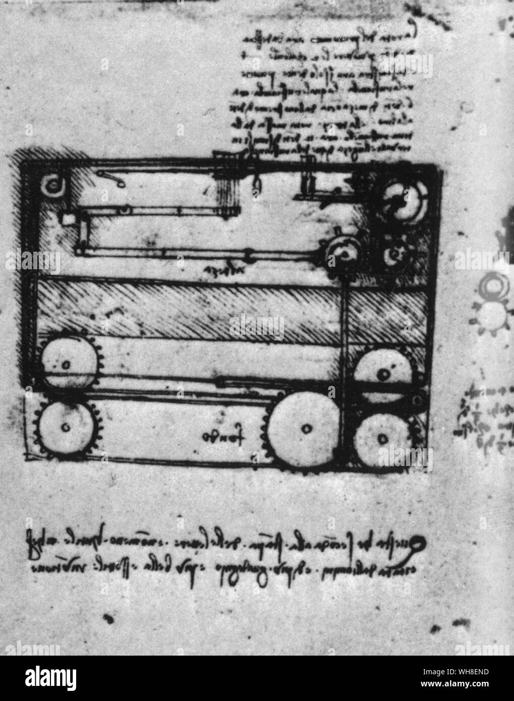 I disegni di Leonardo per la vettura. Leonardo da Vinci (1452-1519) era un italiano architetto rinascimentale, musicista, anatomista, inventore, ingegnere, scultore, geometra e pittore. . . Foto Stock I disegni di Leonardo per la vettura. Leonardo da Vinci (1452-1519) era un italiano architetto rinascimentale, musicista, anatomista, inventore, ingegnere, scultore, geometra e pittore. . . Foto Stock