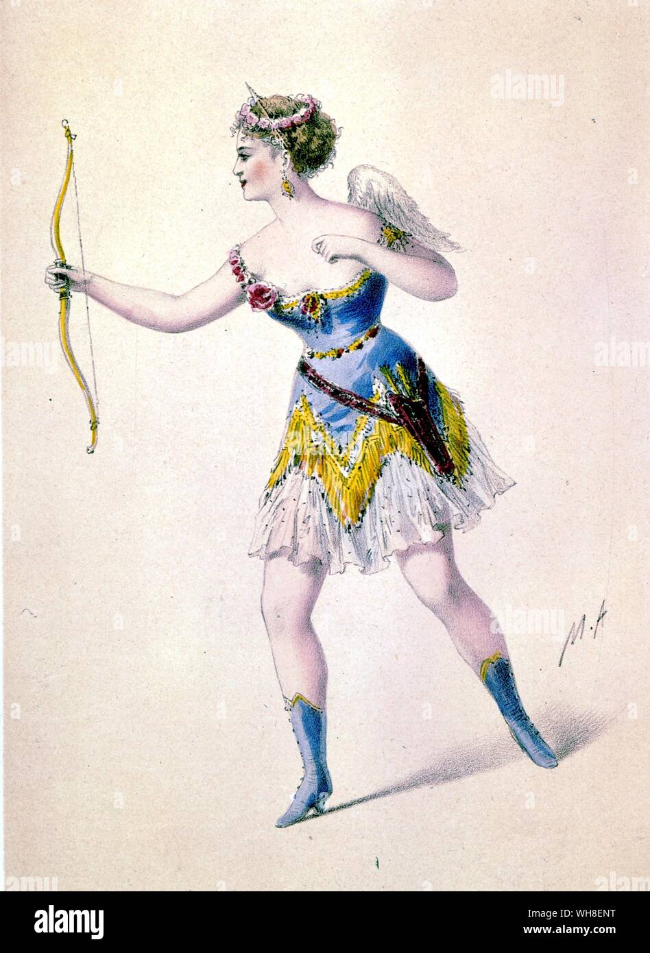 Cora Pearl come è comparso nel ruolo di Cupidon a Offenbach's Orphee aux Enfers (Orfeo negli inferi). Costumi des teatri (i costumi dei teatri) 1860. . Jacques Offenbach (1819-1880) era un tedesco-nato, compositore francese ed il violoncellista. Egli è stato uno dei creatori della forma di operetta, un precursore della moderna commedia musicale. Foto Stock