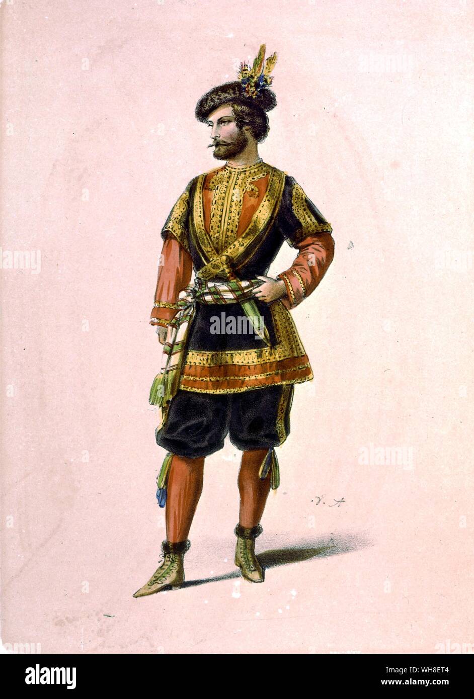 Il principe caucasici, costumi des teatri (i costumi dei teatri) 1860. Da La Vie Parisienne da Joanna Richardson (1860) pagina 91. La Vie Parisienne (vita Parigina), da Jacques Offenbach (1819-1880), è un cinque-act opera circa la vita cosmopolita di Parigi nel 1860s. Jacques Offenbach era un tedesco-nato, compositore francese ed il violoncellista e uno dei creatori della forma di operetta, un precursore della moderna commedia musicale. . . . Foto Stock