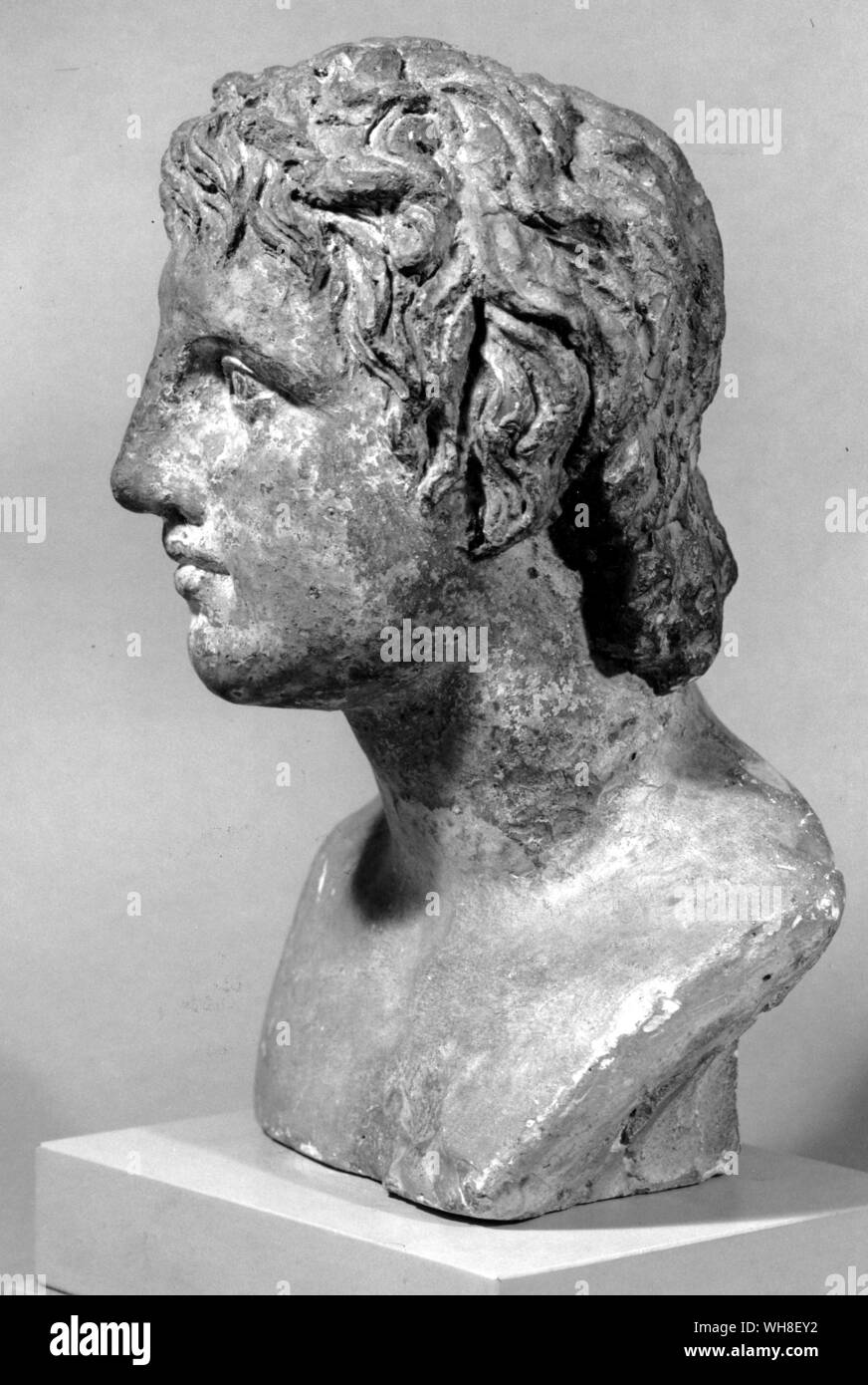 Testa di Alessandro Magno (356 BC-323 BC), re di Macedon 336-323 A.C. Considerato uno dei più riusciti di comandanti militari nella storia del mondo, conquistando la maggior parte del mondo conosciuto prima della sua morte. La natura di Alexander, da Maria Renault pagina 67. Foto Stock