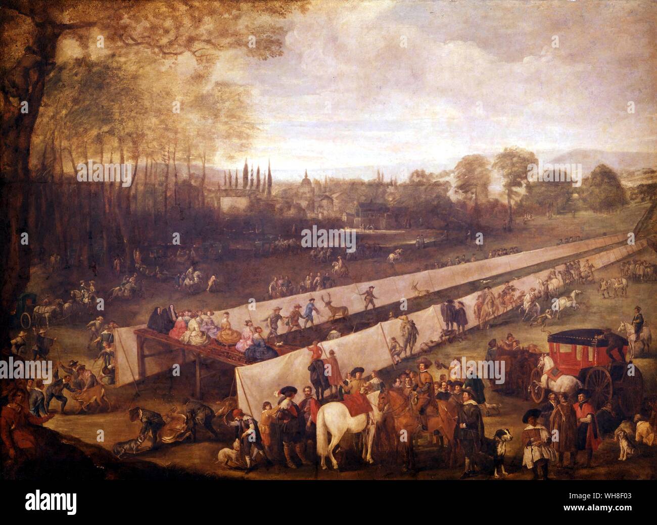 Caccia in Tabladillo in Aranjuez (1635) da Juan Bautista Martínez del Mazo ca.(1612-1667). Museo del Prado, al Museo del Prado di Madrid). Barocco spagnolo era pittore. La storia di alla caccia alla volpe da Roger Longrigg, pagina 49.. . Foto Stock
