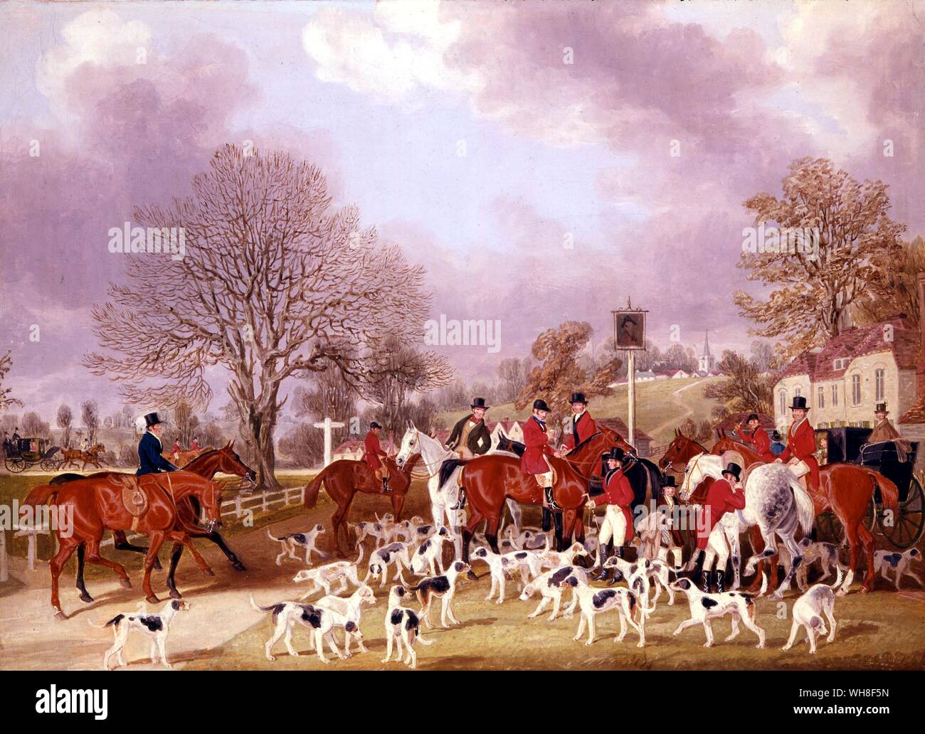 Fox-Hunter la riunione. Hertfordshire Hunt 1839. James Pollard (pittore inglese, 1792-1867). La storia di alla caccia alla volpe da Roger Longrigg. Foto Stock