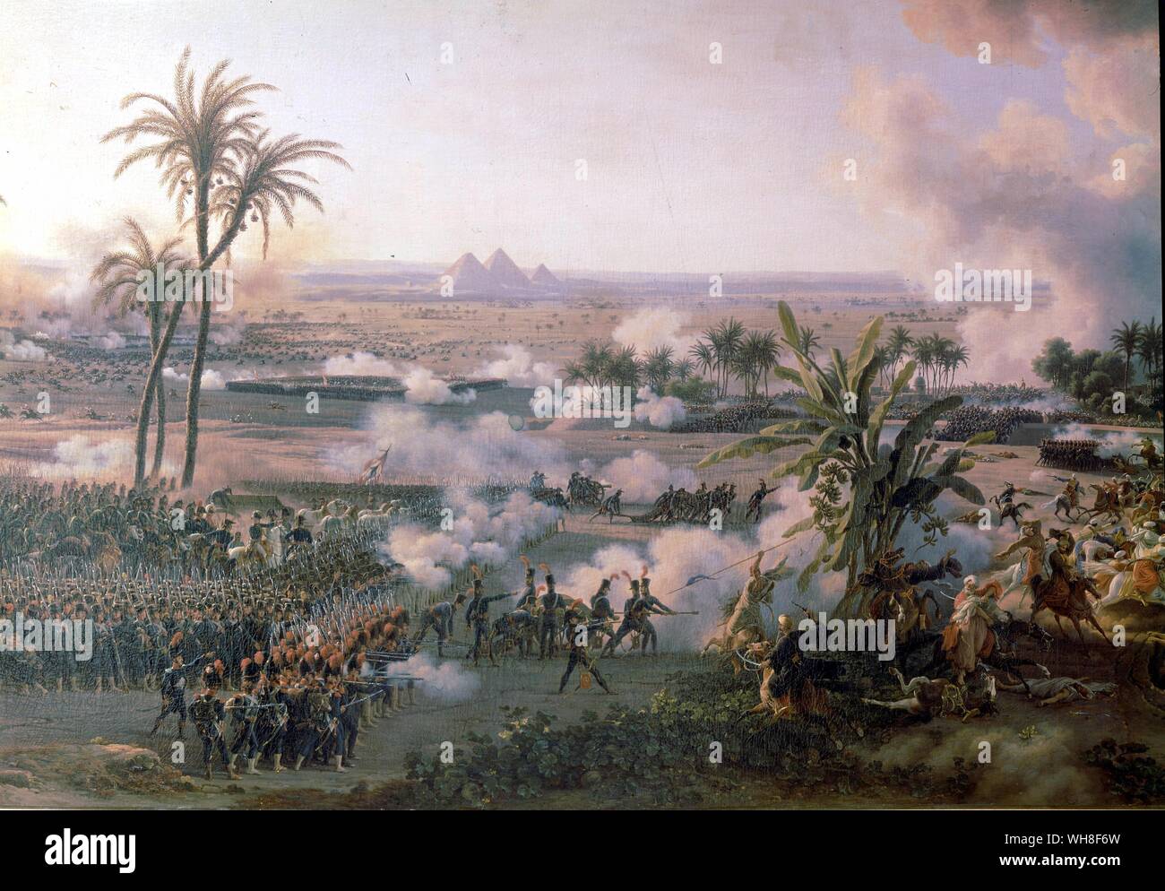 La battaglia delle Piramidi, 21 luglio 1798, quando l'esercito francese, distribuito nelle piazze divisionale, instradato il Mameluke cavalieri. Dipinto di Louis-François, baron Lejeune (1775-1848), un generale francese, Pittore e litografo.. Napolean del primo grande battaglia contro i mamelucchi, vi è stato uno scontro tra un moderno esercito europeo e un centro medievale esercito orientale. Le perdite francesi sono ammontati a circa 300 mentre stimato perdite egiziane erano circa 4.000 - 6.000. La storia della guerra, dal maresciallo di campo, il Visconte Montgomery di Alamein, pagina 342-3. Inoltre, il Nilo Blu da Alan Moorhead, pagina Foto Stock La battaglia delle Piramidi, 21 luglio 1798, quando l'esercito francese, distribuito nelle piazze divisionale, instradato il Mameluke cavalieri. Dipinto di Louis-François, baron Lejeune (1775-1848), un generale francese, Pittore e litografo.. Napolean del primo grande battaglia contro i mamelucchi, vi è stato uno scontro tra un moderno esercito europeo e un centro medievale esercito orientale. Le perdite francesi sono ammontati a circa 300 mentre stimato perdite egiziane erano circa 4.000 - 6.000. La storia della guerra, dal maresciallo di campo, il Visconte Montgomery di Alamein, pagina 342-3. Inoltre, il Nilo Blu da Alan Moorhead, pagina Foto Stock