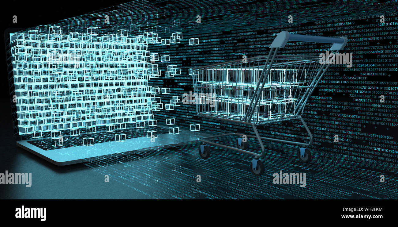 Quando i clienti possono condividere i dati mentre lo shopping, 3d'illustrazione. Foto Stock