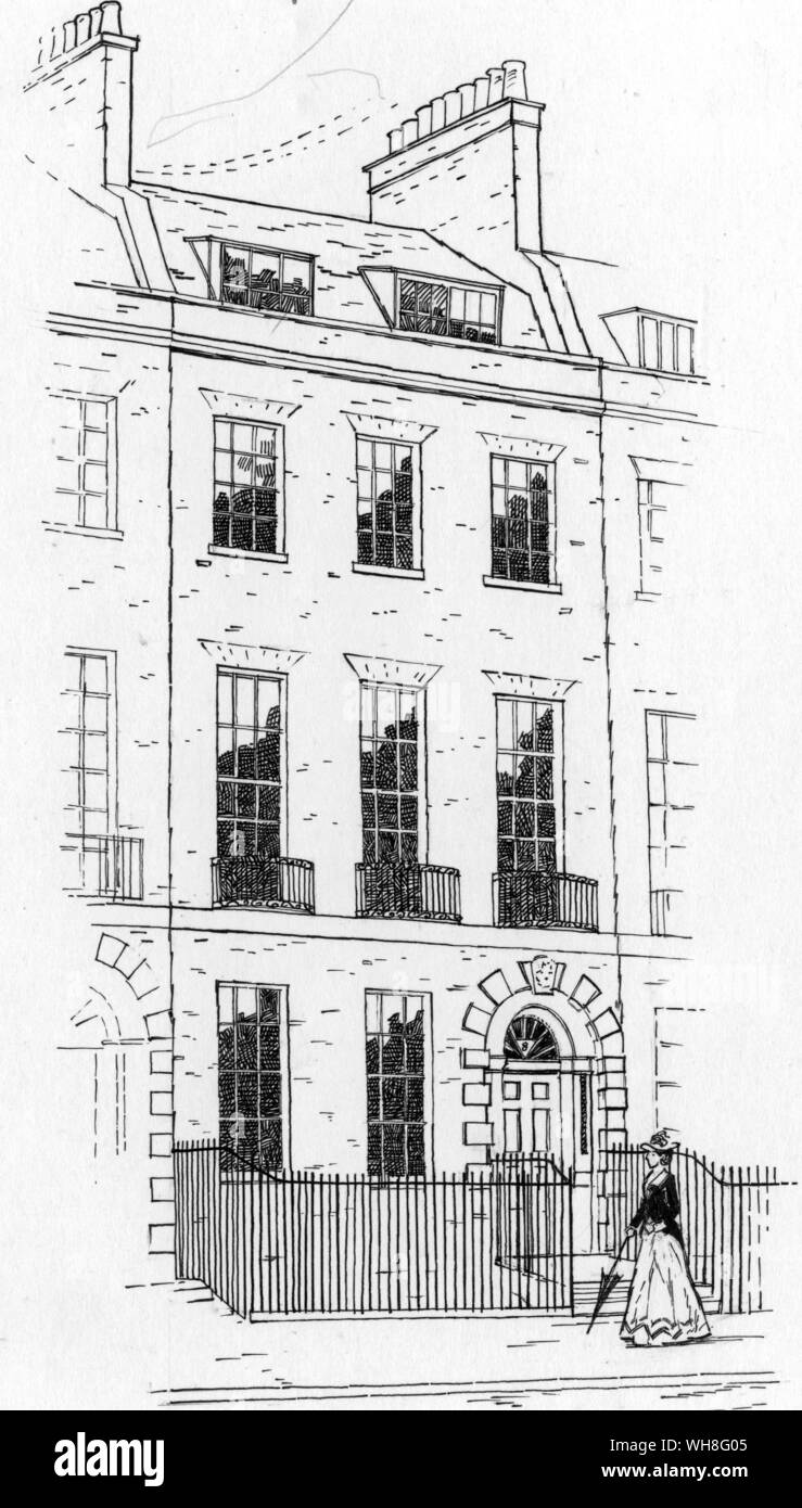 8 Bedford Square, casa del Warne famiglia. Beatrix Potter, o Helen Beatrix Potter (1866-1943), un British libro per bambini autore e illustratore, era segretamente impegnato per l'editore, Norman Warne. I suoi genitori erano contro di lei sposare chiunque abbia lavorato per un soggiorno. Norman è morto prima che l'innesto, causando una breccia tra Beatrice e i suoi genitori. Il Magic anni di Beatrix Potter pagina 120.. . . . Foto Stock