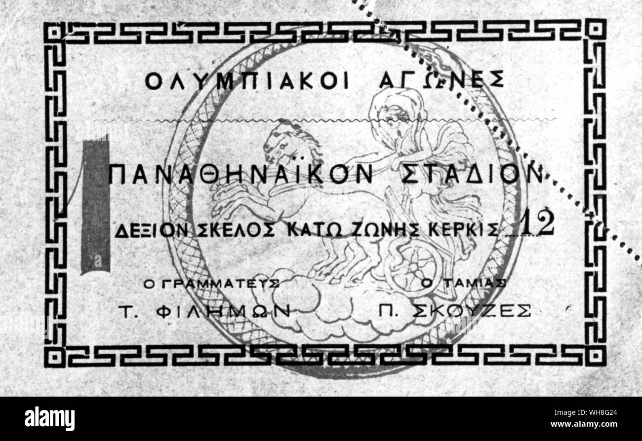 1896 Giochi Olimpici, biglietto di ingresso allo stadio Olimpico. Foto Stock